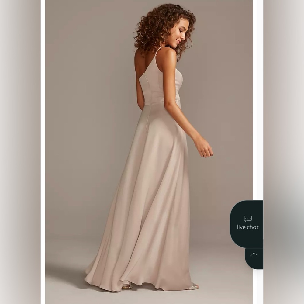 Crepe-Back Satin One-Shoulder Dress - Biscotti - 6 - Picture 5 of 13
